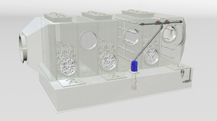 Horizontal spray device Acid mist absorption tower.png